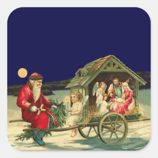 Vintage Santa and nativity scene Square Sticker