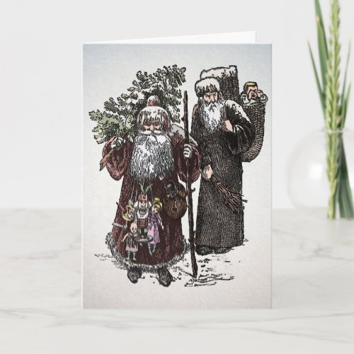 Vintage Santa and Pere Fouettard Christmas Card