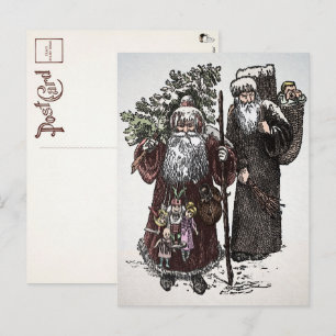 Vintage Santa and Pere Fouettard Postcard