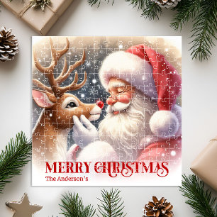 Vintage Santa and Red Nose Rudolph Holiday Puzzle