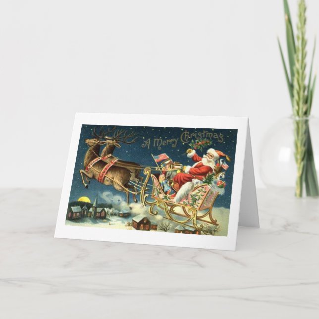 Vintage Santa and Sleigh Holiday Card (Front)