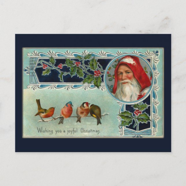 Vintage Santa and Snowbirds Postcard (Front)