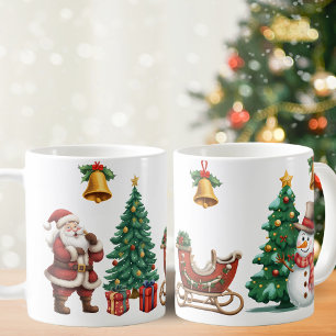 Vintage Santa and snowman, festive Christmas Coffee Mug