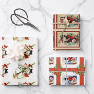 Vintage Santa and Snowman Glossy Gift Wrap Set