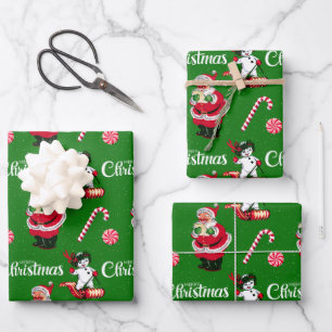Vintage Santa and Snowman With Snow  Wrapping Paper Sheets