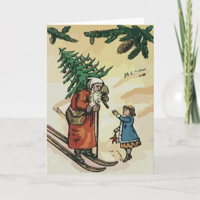 Vintage Santa and Tree Holiday Card (Front)