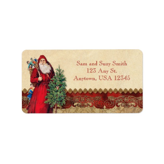 Vintage Santa And Tree Label