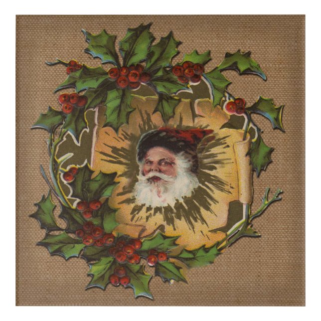 Vintage Santa Antique Holly Christmas Acrylic Print (Front)
