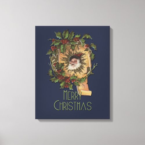 Vintage Santa Antique Holly Christmas Canvas Print