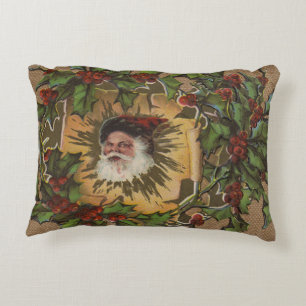 Vintage Santa Antique Holly Christmas Decorative Pillow
