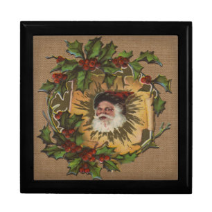 Vintage Santa Antique Holly Christmas Gift Box