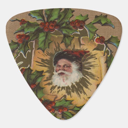 Vintage Santa Antique Holly Christmas Guitar Pick