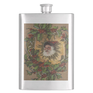 Vintage Santa Antique Holly Christmas Hip Flask