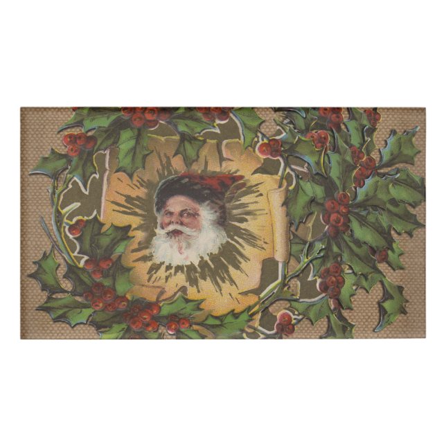 Vintage Santa Antique Holly Christmas Name Tag (Front)