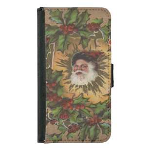 Vintage Santa Antique Holly Christmas Wallet Phone Case For Samsung Galaxy S5