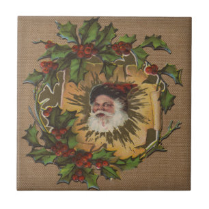 Vintage Santa Antique Holly Christmas Tile