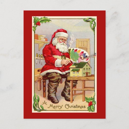 Vintage Santa Artist Christmas Holiday Postcard