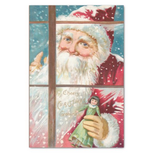 Vintage Santa at Snowy Window Tissue Paper