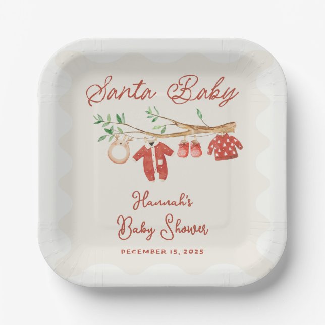 Vintage Santa Baby Christmas Baby Shower Paper Plates (Front)