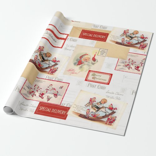 Vintage Santa Baby Postcard Collage Wrapping Paper
