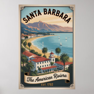 Vintage Santa Barbara California Retro Travel Poster