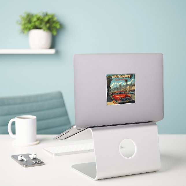 Vintage Santa Barbara, California Sticker (Laptop On Desk)