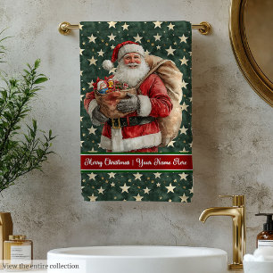Vintage Santa Bath Towel Set for Christmas