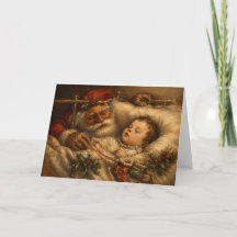 Vintage Santa Bedtime Christmas Oil Painting 