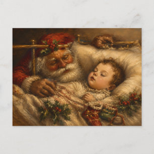 Vintage Santa Bedtime Christmas Oil Painting Postcard