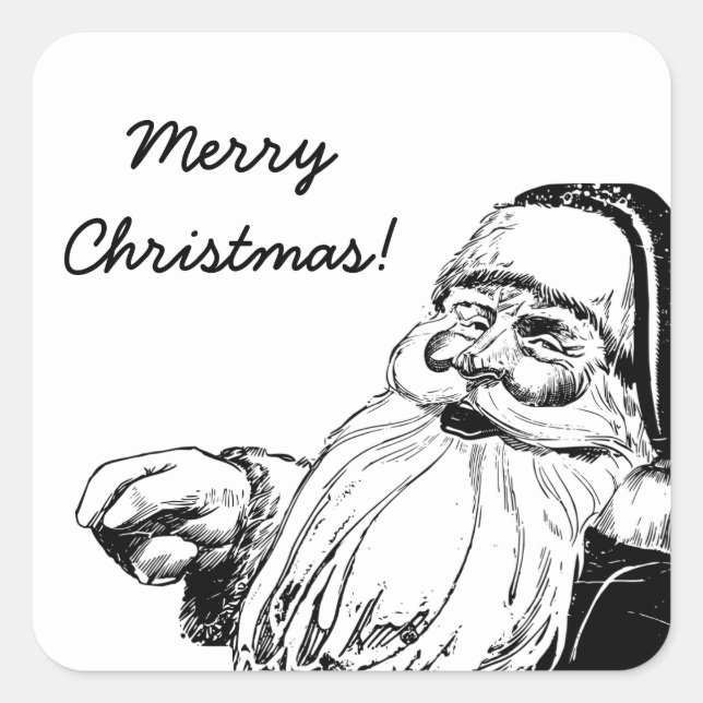 Vintage Santa Black & White Sticker (Front)
