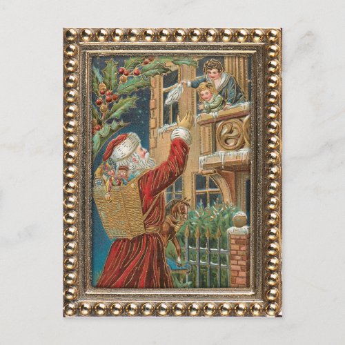 Vintage Santa Bringing Presents Holiday Postcard