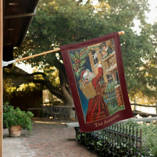 Vintage Santa Bringing Presents to Children House Flag