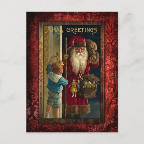 Vintage Santa Bringing Toys Holiday Postcard