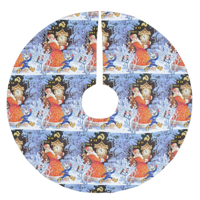 Vintage Santa Brushed Polyester Tree Skirt (Front)