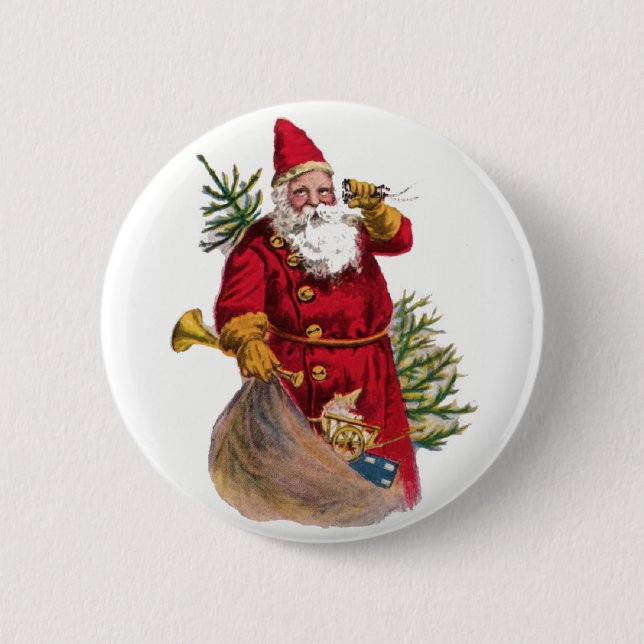 Vintage Santa Button Pin (Front)