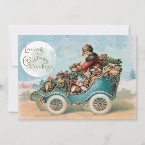 Vintage Santa Car Christmas Greetings Automobile  Holiday Card