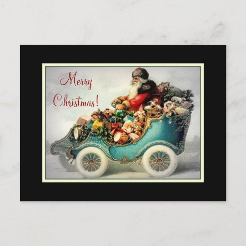 Vintage Santa Car Sleigh Postcard