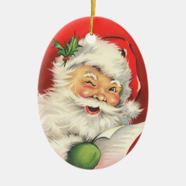 Vintage Santa Ceramic Ornament (Front)