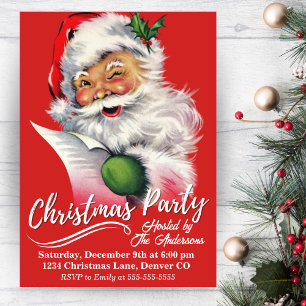 Vintage Santa Checking His List Christmas Party Invitation