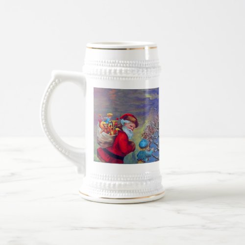 VINTAGE SANTA CHILD AND WINTER TREE Christmas Beer Stein