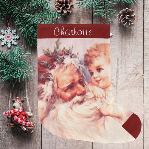 Vintage Santa Child Large Christmas Stocking