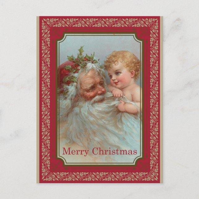Vintage Santa Child Merry Christmas  Postcard (Front)