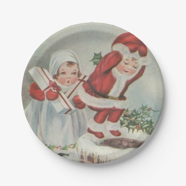 Vintage Santa Children Paper Plates (Front)
