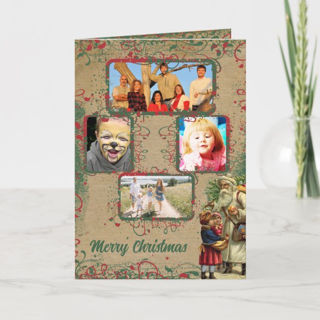 Vintage Santa Christmas 4 Photos Card (Front)