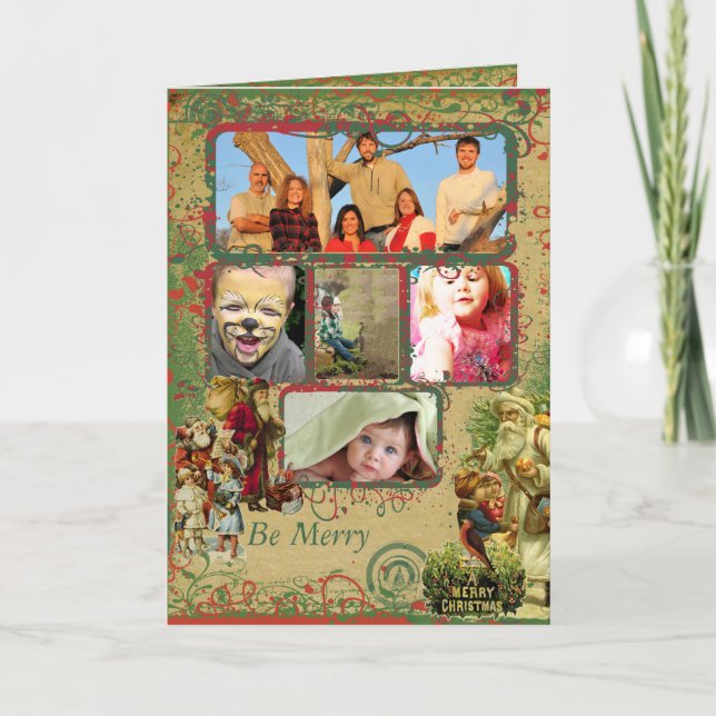 Vintage Santa Christmas 5 Photos Card (Front)