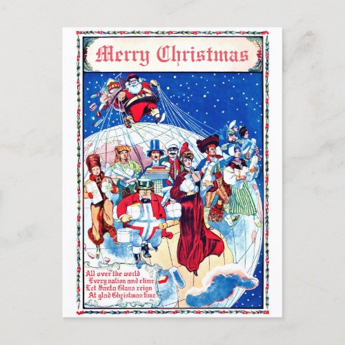 Vintage Santa Christmas Around the World Unique Postcard