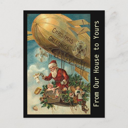Vintage Santa Christmas Blimp _ postcard
