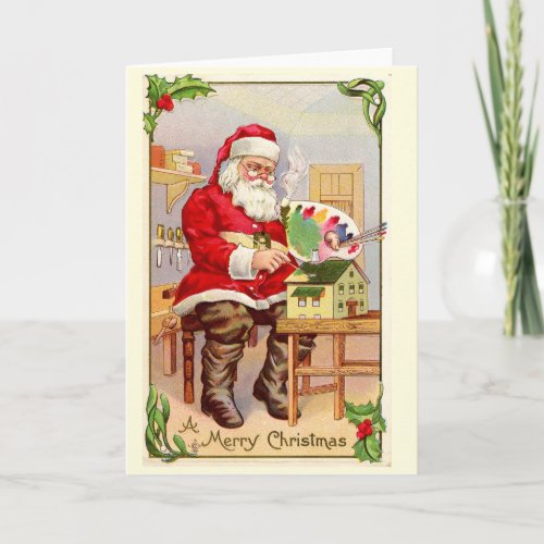 Vintage Santa Christmas card _ Santa Painting