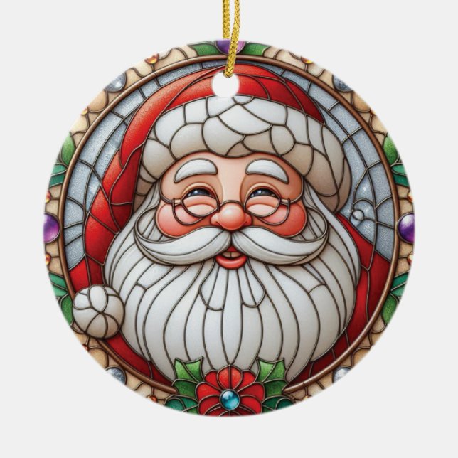 Vintage Santa Christmas Ceramic Ornament (Front)