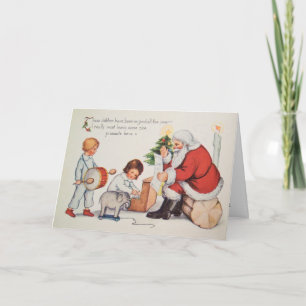 Vintage Santa Christmas Children Good All Year Holiday Card